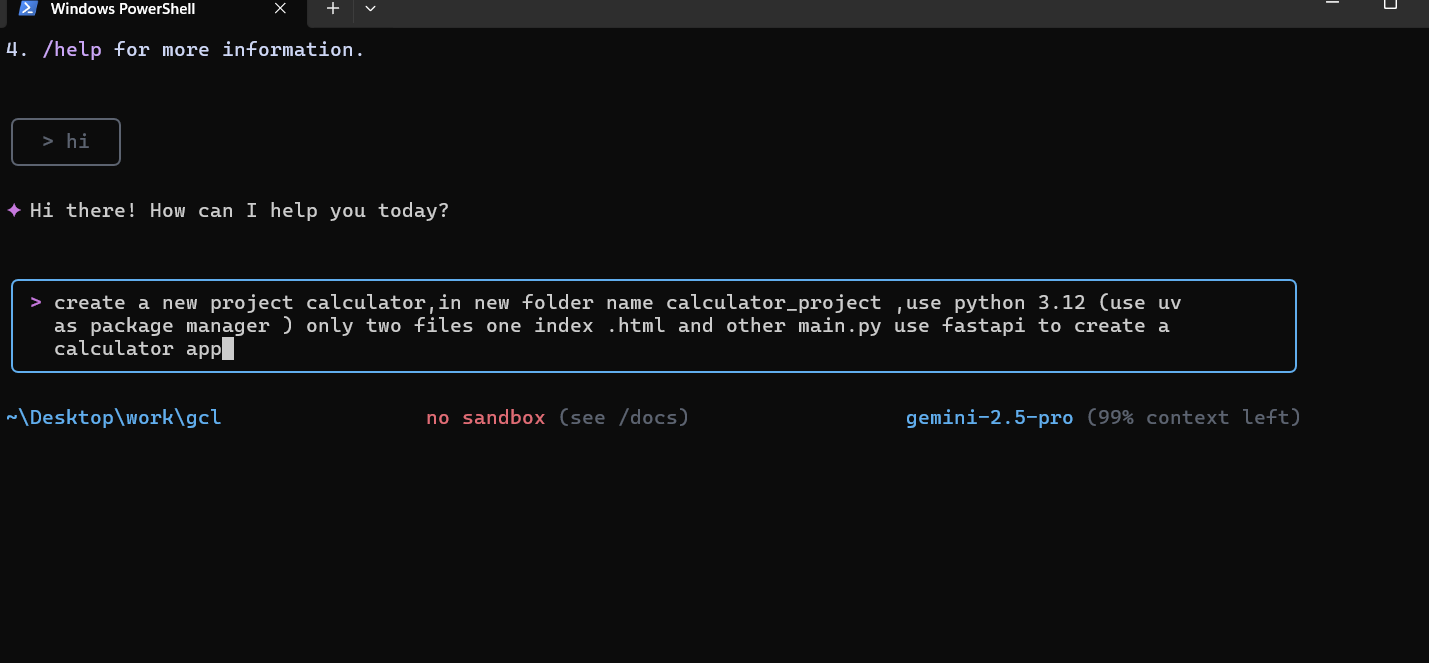 CLI prompt asking for a project description